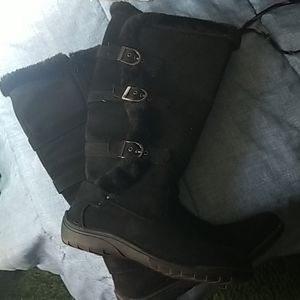 Womens Faux suede fur lined black boots size 8m